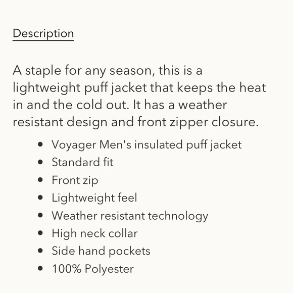 Voyager Mens Polar Fleece lined Puffer Jacket-NWT  Size XL - Picture 7 of 12